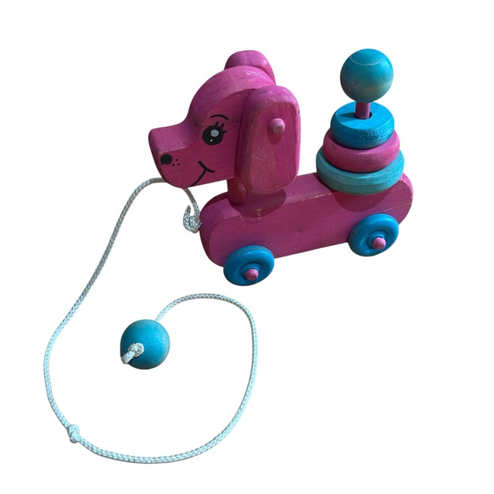 Pink & Blue Wooden Pull-Along Dog Toy Motor Skills